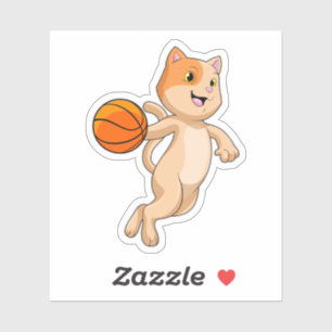 Kat als Basketball-speler met Basketball Sticker