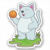 Kat als Basketball-speler met Basketball Sticker (Voorkant)