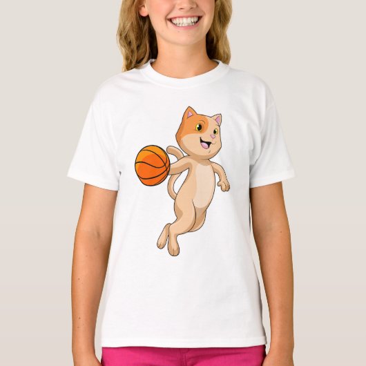 Kat als Basketball-speler met Basketball T-shirt (Voorkant)