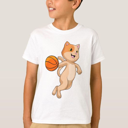 Kat als Basketball-speler met Basketball T-shirt (Voorkant)