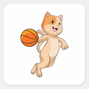 Kat als Basketball-speler met Basketball Vierkante Sticker