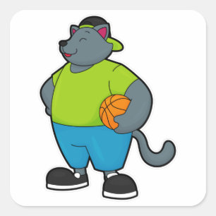 Kat als Basketball-speler met Basketball Vierkante Sticker