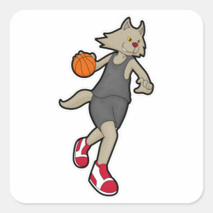 Kat als Basketball-speler met Basketball Vierkante Sticker
