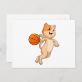 Kat als basketballer met basketbal briefkaart (Voorkant / Achterkant)
