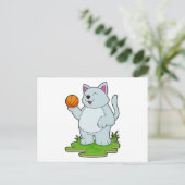 Kat als basketballer met basketbal briefkaart (Staand voorkant)