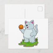 Kat als basketballer met basketbal briefkaart (Voorkant / Achterkant)