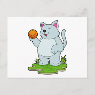 Kat als basketballer met basketbal briefkaart