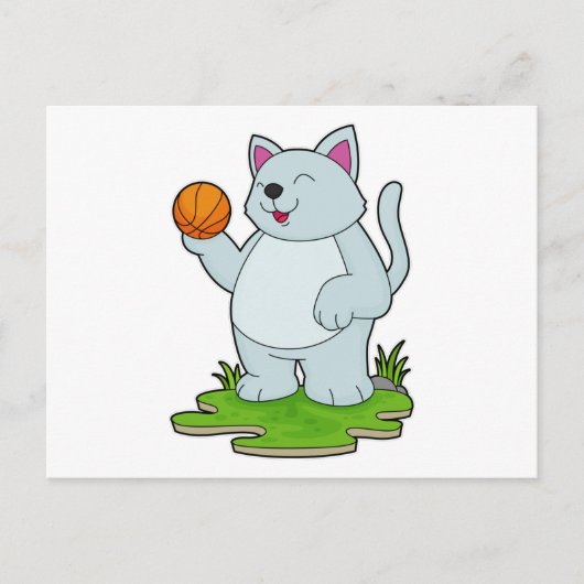 Kat als basketballer met basketbal briefkaart (Voorkant)