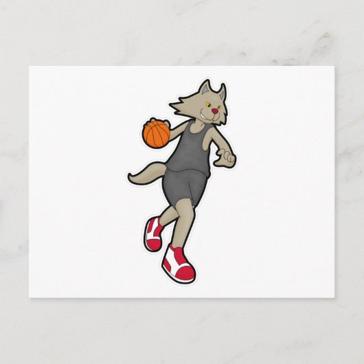 Kat als basketballer met basketbal briefkaart (Voorkant)