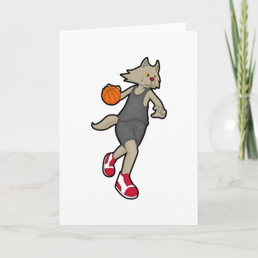 Kat als basketballer met basketbal kaart (Voorkant)