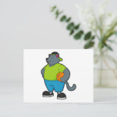 Kat als basketballspeler met basketbal briefkaart (Staand voorkant)