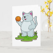 Kat als basketballspeler met basketbal kaart (Gele Bloem)