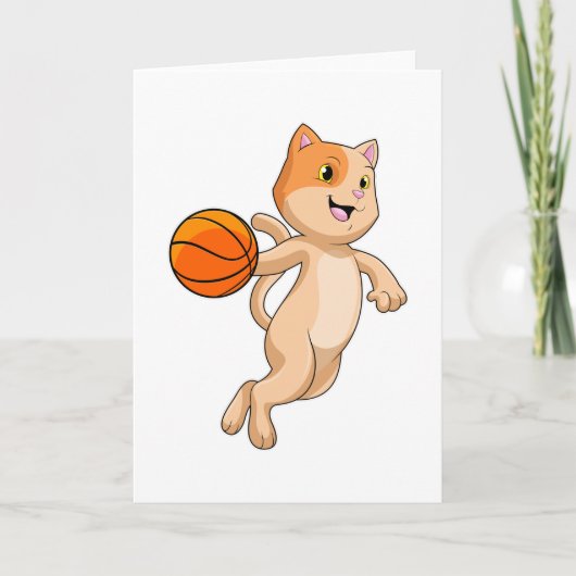 Kat als basketballspeler met basketbal kaart (Voorkant)