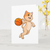 Kat als basketballspeler met basketbal kaart (Gele Bloem)