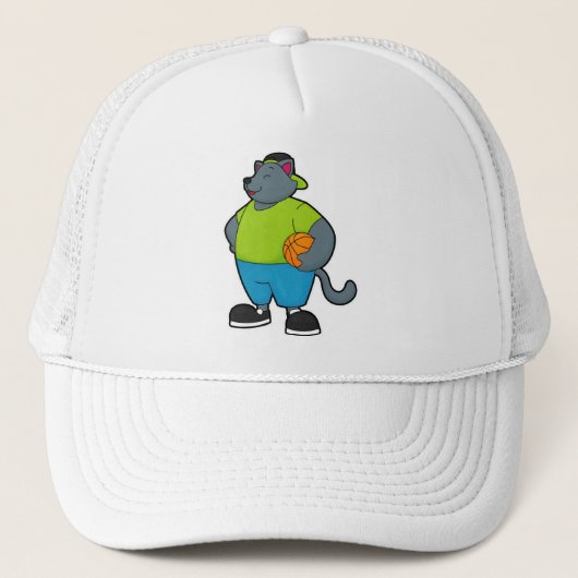 Kat als basketballspeler met basketbal trucker pet (Voorkant)