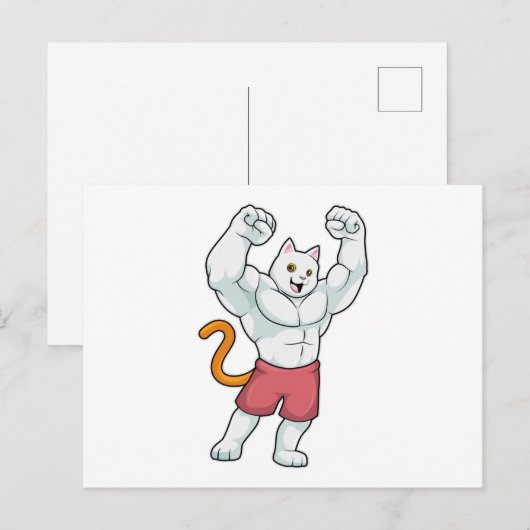 Kat als bodybuilder met grote spieren briefkaart (Voorkant / Achterkant)