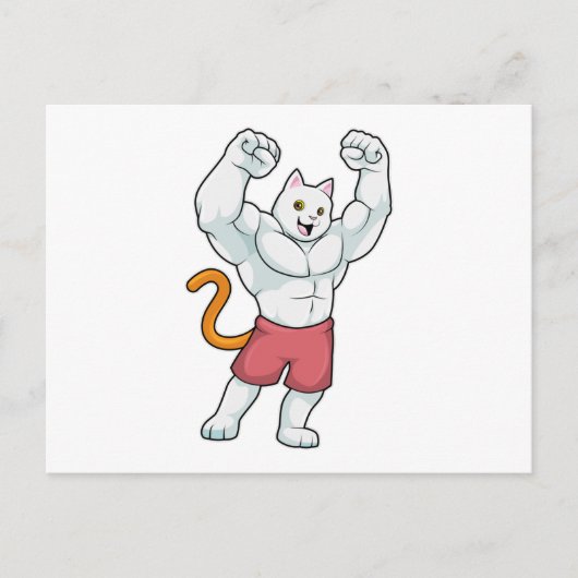 Kat als bodybuilder met grote spieren briefkaart (Voorkant)