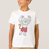 Kat als Bodybuilder met grote spieren T-shirt (Voorkant)