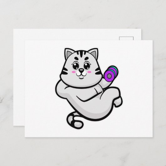 Kat als bodybuilder met halters briefkaart (Voorkant / Achterkant)