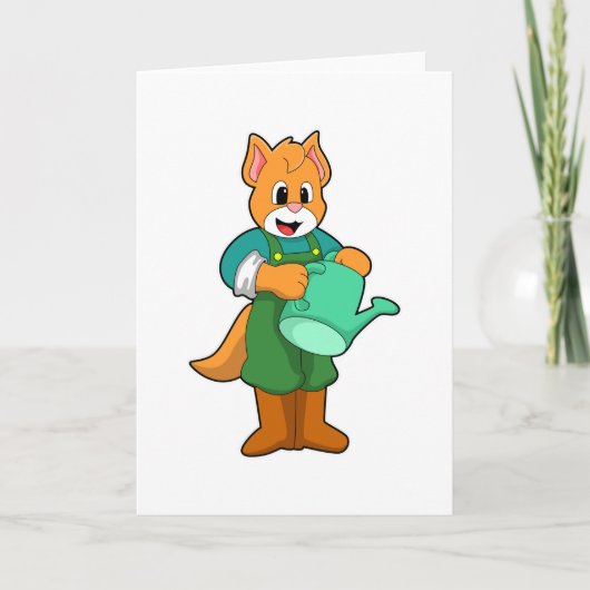 Kat als boer met gieter kaart (Voorkant)