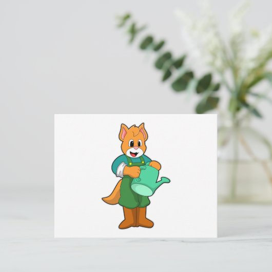 Kat als boer met gietkan briefkaart (Staand voorkant)