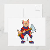 Kat als brandweerman bij de brandweer met bijl briefkaart (Voorkant / Achterkant)
