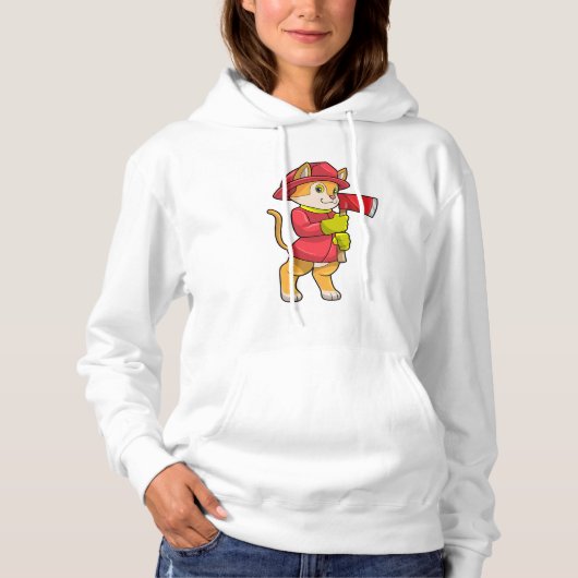 Kat als brandweerman met Ax Hoodie (Voorkant)