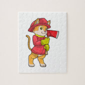 Kat als brandweerman met Ax Legpuzzel (Verticaal)