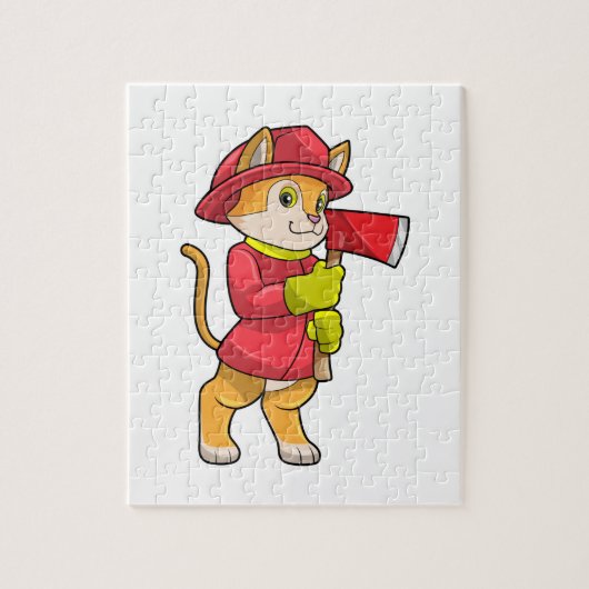 Kat als brandweerman met Ax Legpuzzel (Verticaal)