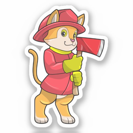 Kat als brandweerman met Ax Sticker (Voorkant)