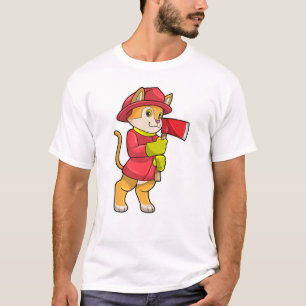 Kat als brandweerman met Ax T-shirt