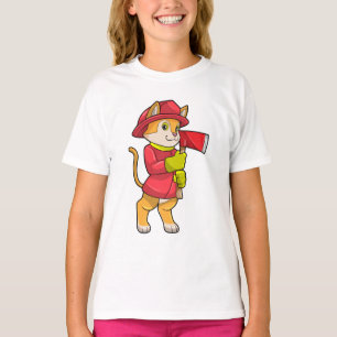 Kat als brandweerman met Ax T-shirt
