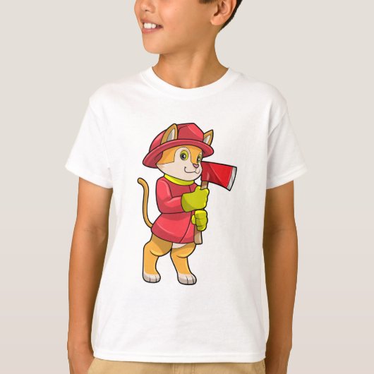 Kat als brandweerman met Ax T-shirt (Voorkant)