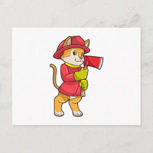 Kat als brandweerman met bijl briefkaart