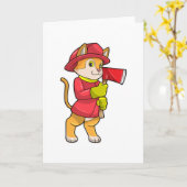 Kat als brandweerman met bijl kaart (Gele Bloem)