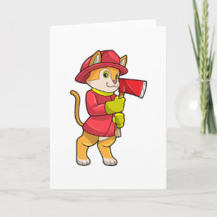 Kat als brandweerman met bijl kaart