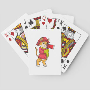 Kat als brandweerman met bijl pokerkaarten
