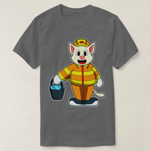 Kat als brandweerman met Bucket Water T-shirt (Design voorkant)
