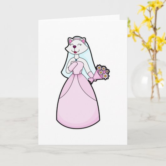 Kat als Bride met Bunch of Flowers Kaart (Gele Bloem)