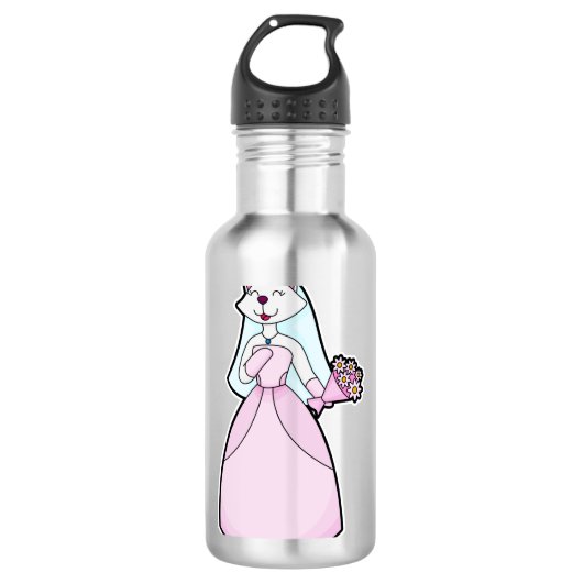 Kat als bruid met bos bloemen waterfles  (Voorkant)