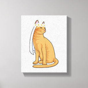 Kat als bruid met sluier canvas afdruk