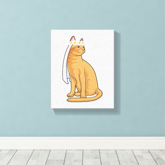 Kat als bruid met sluier canvas afdruk (Insitu (Houten vloer))