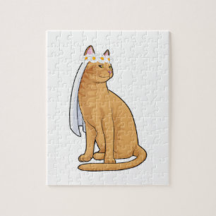 Kat als bruid met sluier legpuzzel