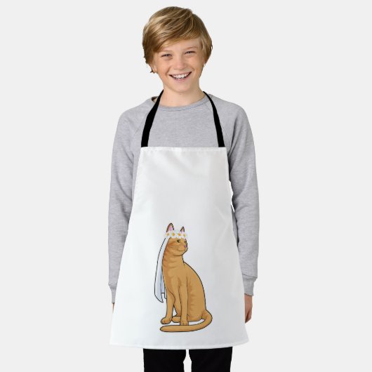 Kat als bruid met sluier schort (Gedragen)