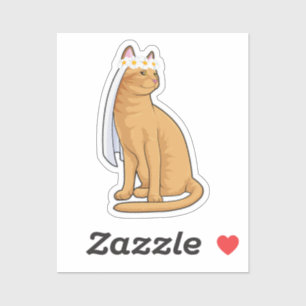 Kat als bruid met sluier sticker