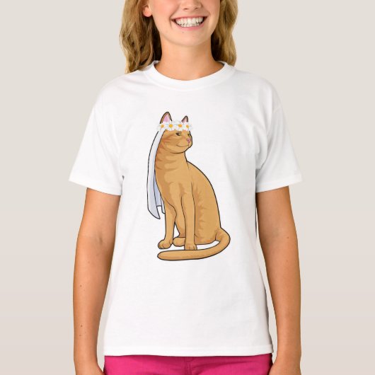 Kat als bruid met sluier t-shirt (Voorkant)