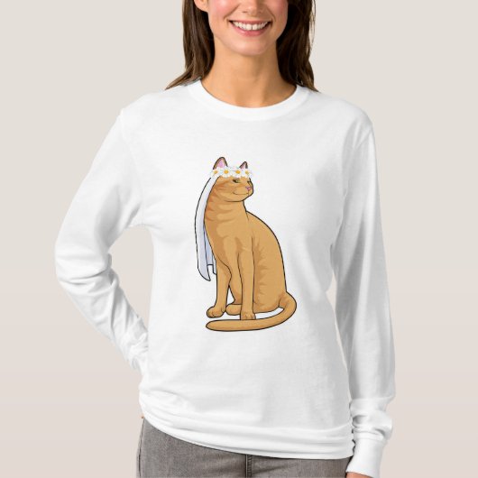 Kat als bruid met sluier t-shirt (Voorkant)