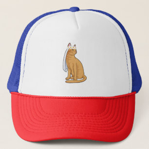 Kat als bruid met sluier trucker pet