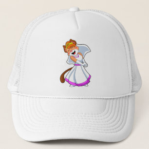 Kat als bruid met trouwjurk & kroon trucker pet
