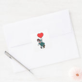 Kat als bruidegom met hartballon vierkante sticker (Envelop)